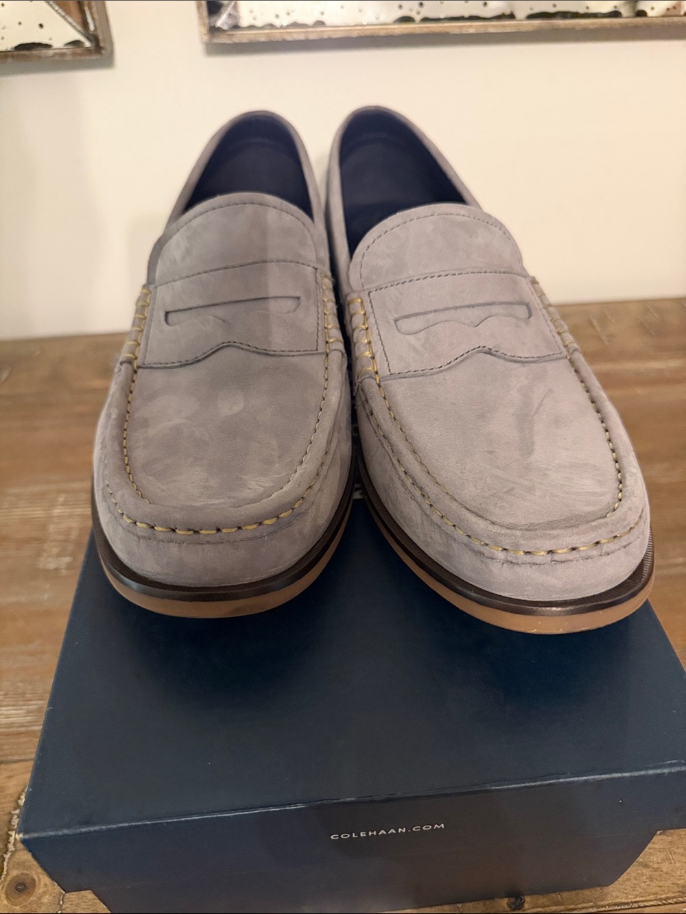 Cole Haan Men's Light Gray Suede Penny Loafers